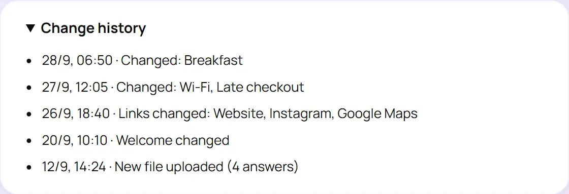 The Content tab's change history.